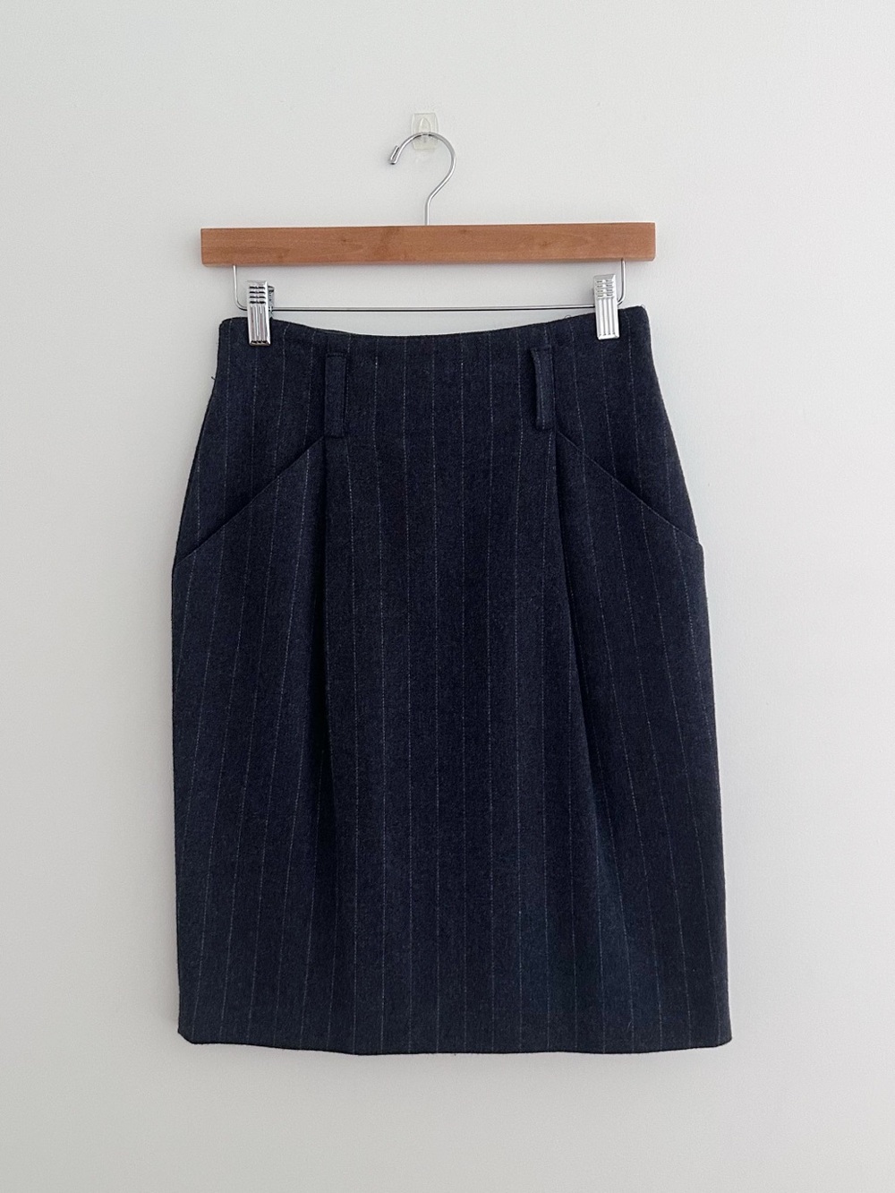 Vintage Pinstripe Wool Pencil Skirt High Waist Academia 90s Minimalist Size 6